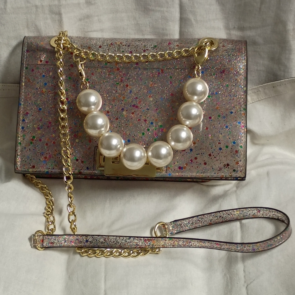 ❤️ZAC POSEN Earthette Pearl Clear Confetti Shoulder Crossbody Purse